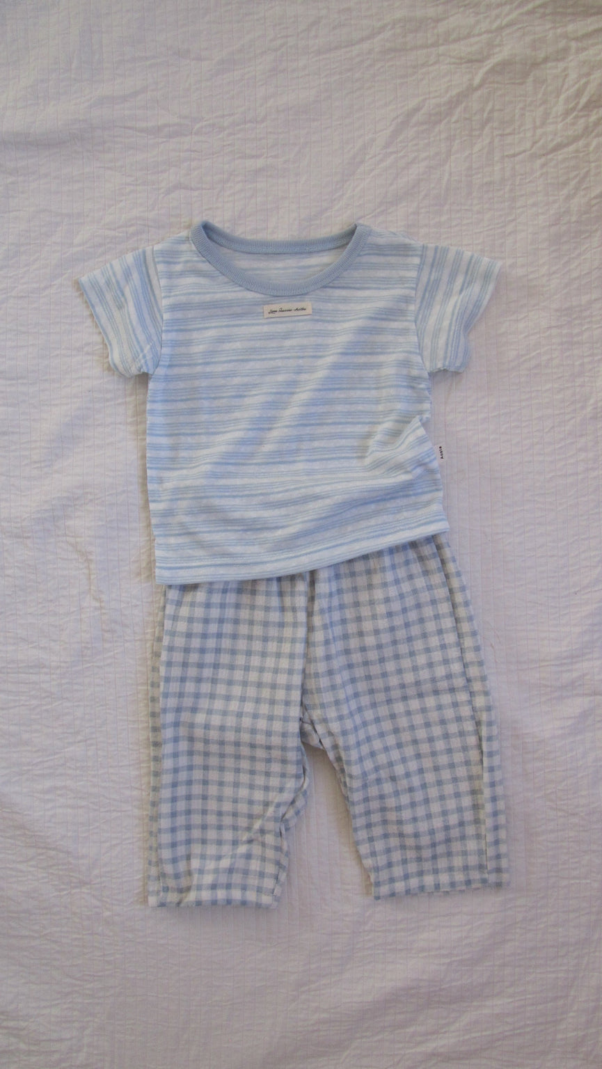 Blue Check Airy Pants